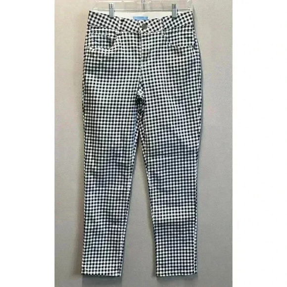 Draper James RSVP Pants Women's 8 Blue Gingham Stretch Ankle Cotton Blend - Picture 1 of 8